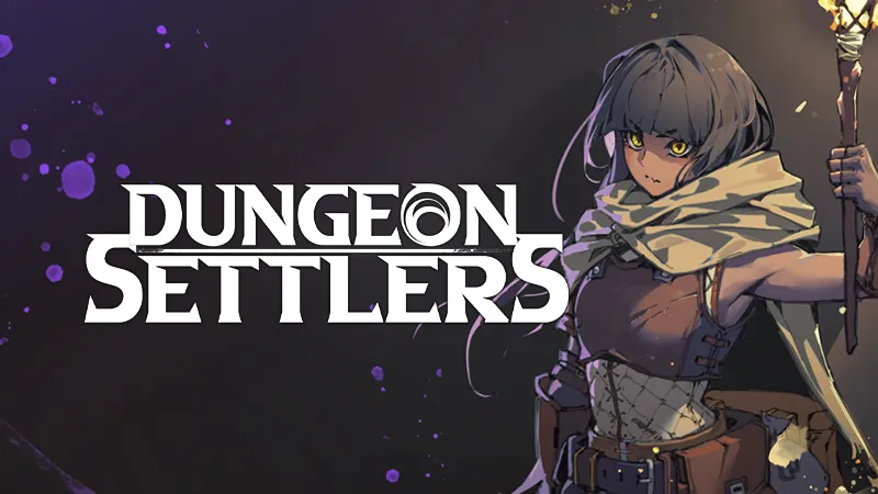 The key art from the official v0.4.29 announcement post — a grey-haired character holding a lit torch beside the Dungeon Settlers logo, official Steam news image